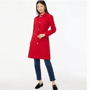 J Crew Coat Womens 00P Lady Day Jeweled Button Wood Blend Red Dress Long Peacoat